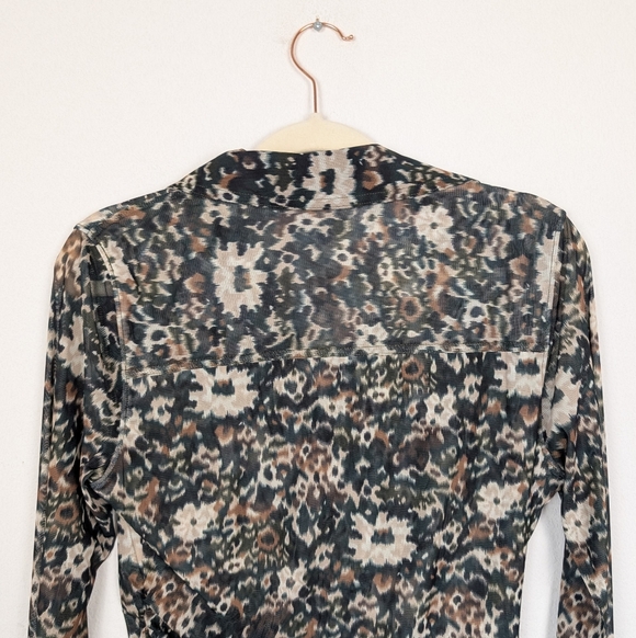 NWT Madewell Mossy Umber Floral Mesh Long Sleeve Polo Top Size L - Picture 6 of 10